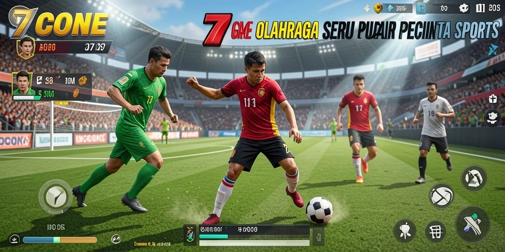 Screenshot 7CONE menunjukkan aksi penuh di lapangan olahraga.