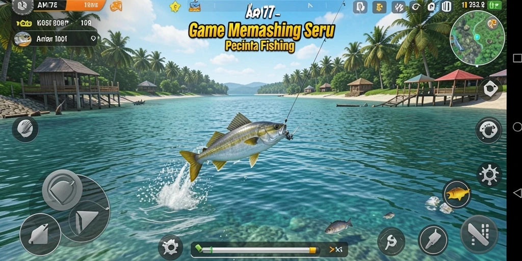 Screenshot gameplay API77 dengan aksi memancing yang seru dan menantang.