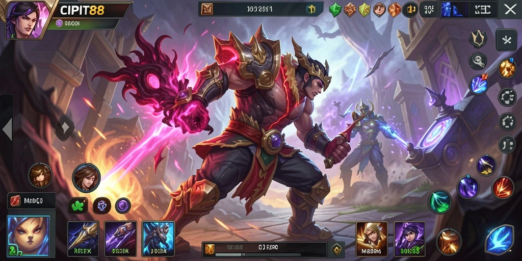 Screenshot gameplay CIPIT88 yang menunjukkan aksi seru di arena MOBA.