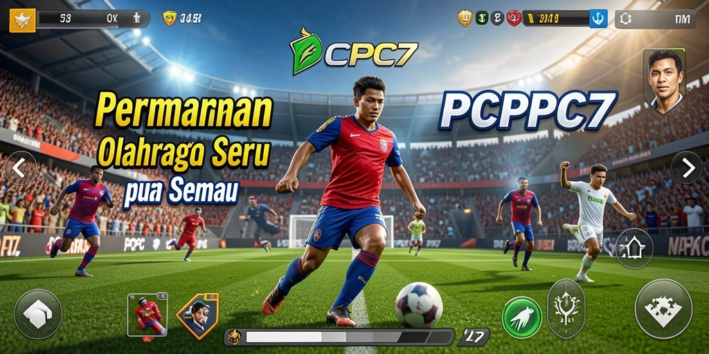 Tampilan gameplay PCPC7 yang dinamis dalam permainan olahraga.